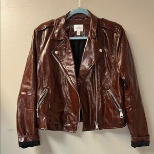 Nine West Burgundy Faux Leather Biker Jacket